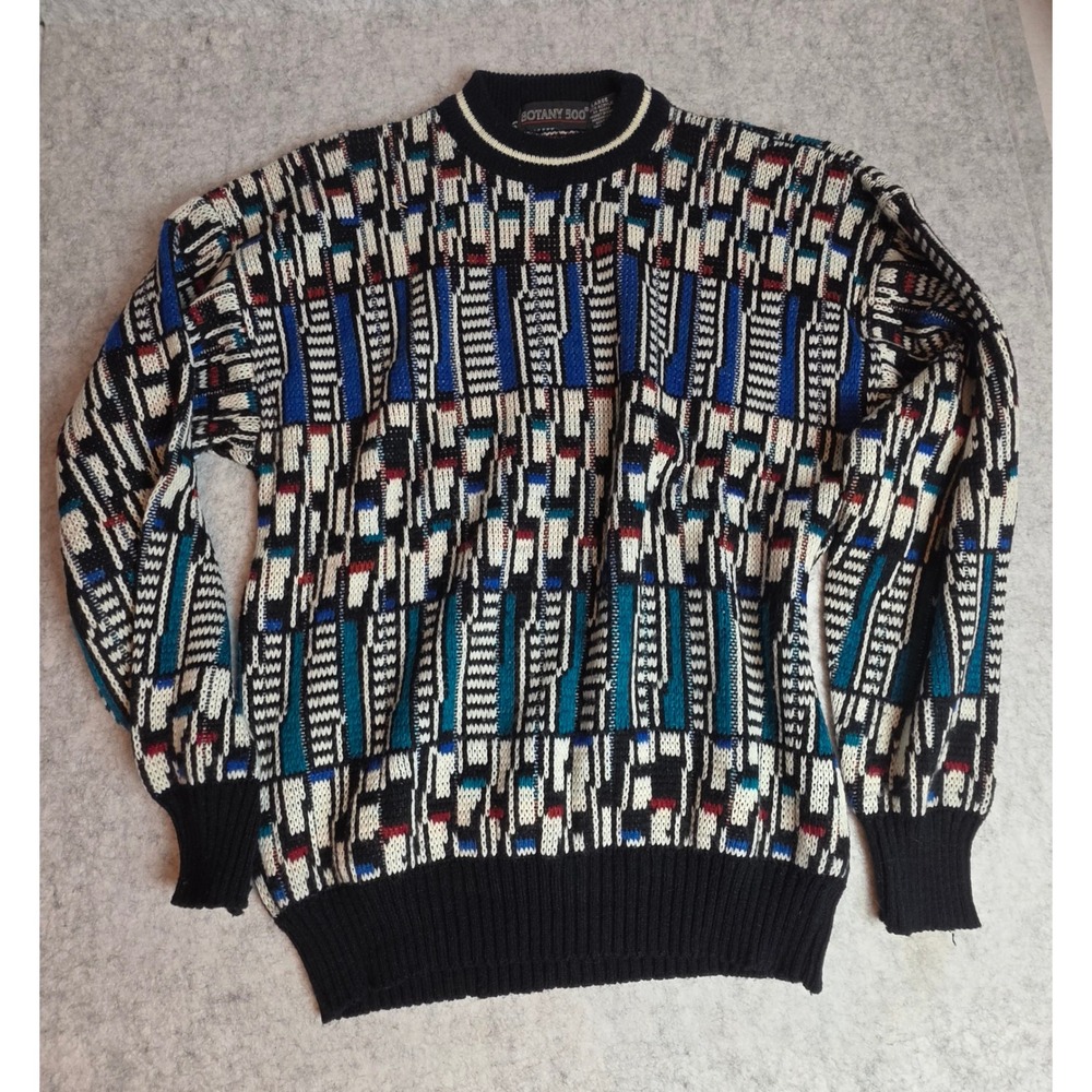 Vintage Botany 500 Sweater Mens Large 80s 90s Geometric Textured Knit Crewneck